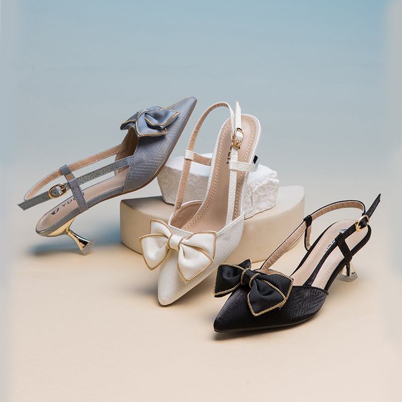VDEN Pointed Stiletto Heels Mid Heel (2INCH) A098-46 New Korea Women Shoes Bow Shoe Buckle A098-46