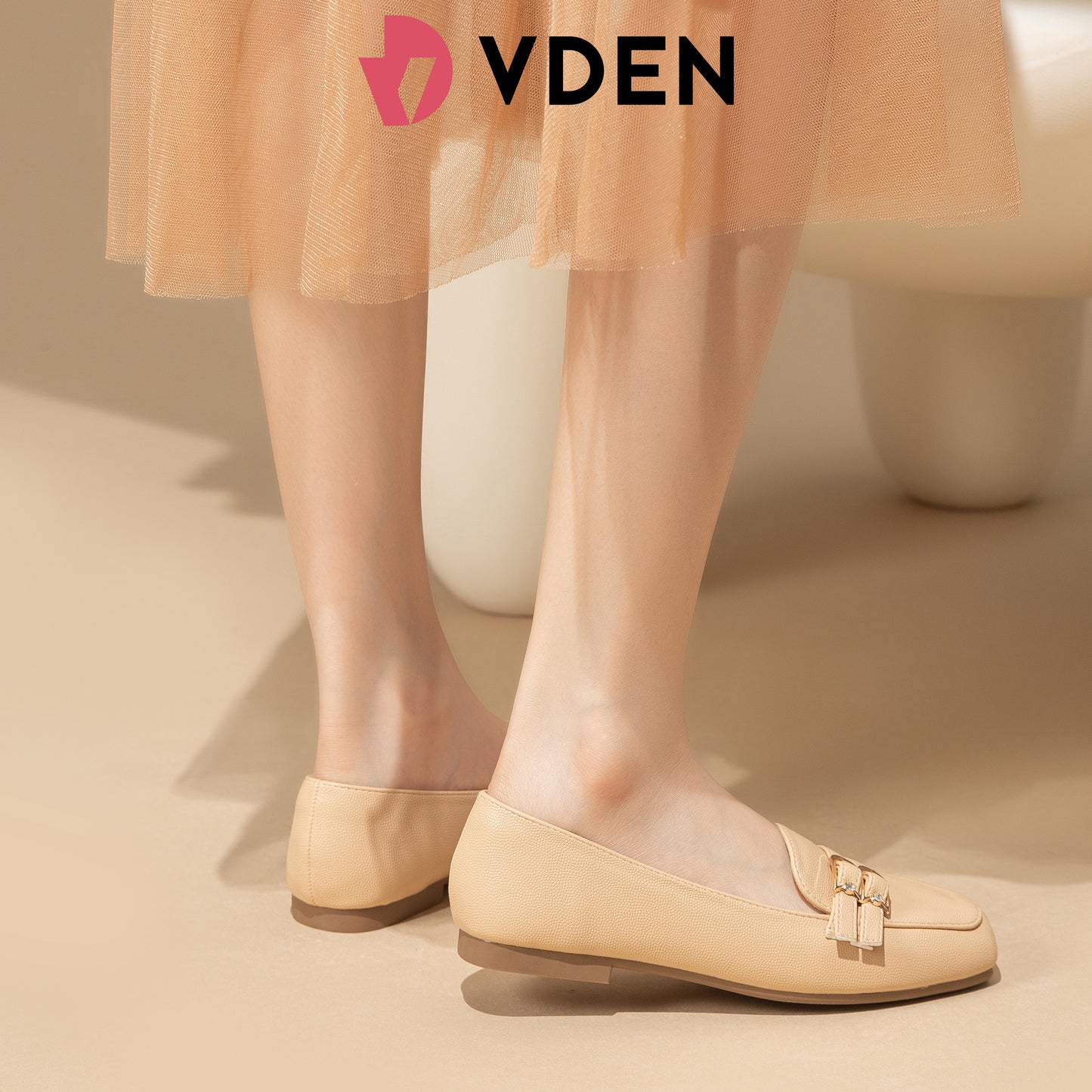 VDEN Loafer Shoes For Women Tone Metal Decor Square Toe Linen Flats 0.4INCH/1.1CM 2169-68 Comfort Footwear Square Toe Slip On Shoes For Women Office Women Low-heeled Loafers British Style Simple Slip-on