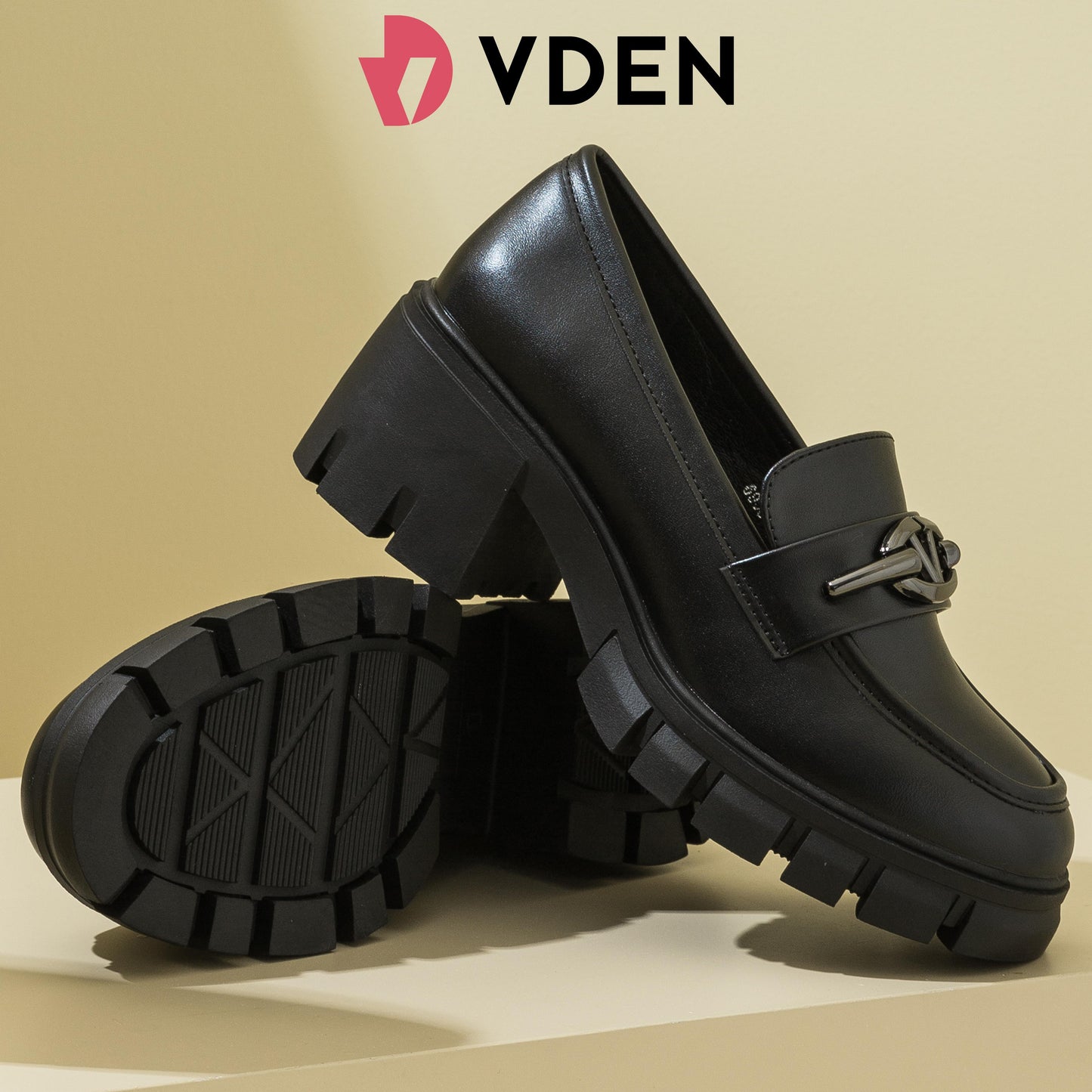 VDEN Walking Shoes Leisure High Heels Loafer Artificial Leather For Women 2.2INCH/6CM 6958-L3 Korean British Style Height Increasing Casual Shoes Campus Black Leather Shoes Elegant Footwear