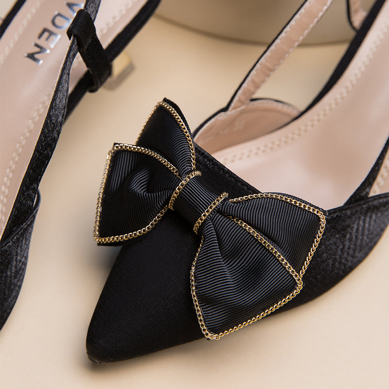 VDEN Pointed Stiletto Heels Mid Heel (2INCH) A098-46 New Korea Women Shoes Bow Shoe Buckle A098-46
