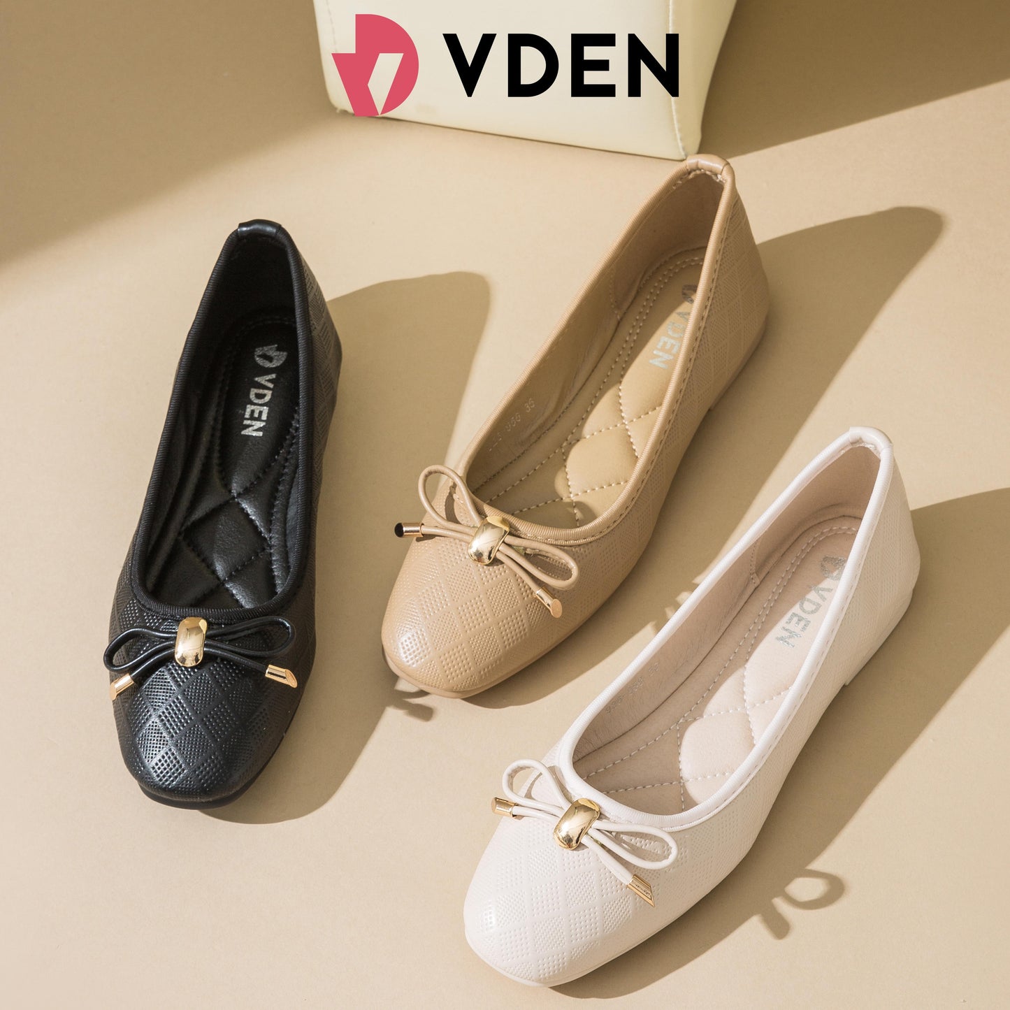 VDEN Round Toe Diamond Pattern Doll Shoes Slip-on Women's Flat Shoes 0.5INCH/1.2CM 926-956 Doll Shoes Ribbon Leather Flat Shoes For Women Comfort Walking Shoes