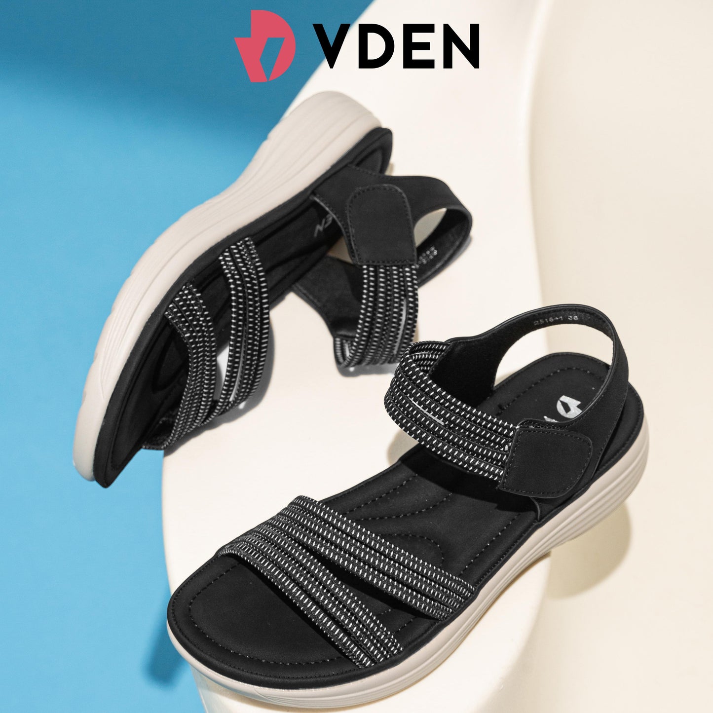 VDEN Women's Sandals Summer Lace-Up Elegant And Comfortable 1.5INCH/3.5CM 2516-1 Thick-soled Comfortable Sandals With Non-Slip Sole And Velcro Straps For Women With Wedge Heels And Slip-on Sandals