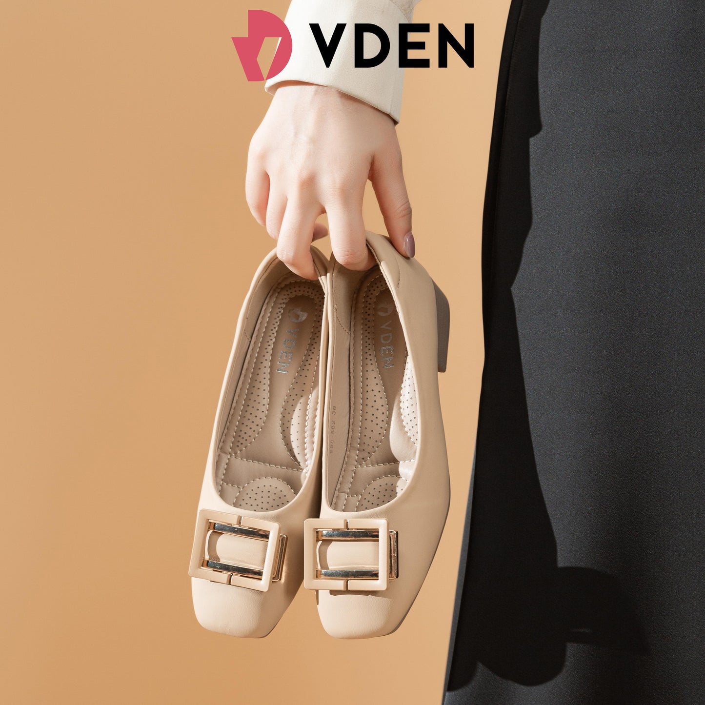 VDEN Dainty Square Toe Pumps for Women 3CM/1.2INCH Ladies Slip-on Loafers Women's Mid Chunky Toe Classy Shoes998-582 Simple Student Shoes High-end Office Shoes Square Buckle Block Heels Comfort