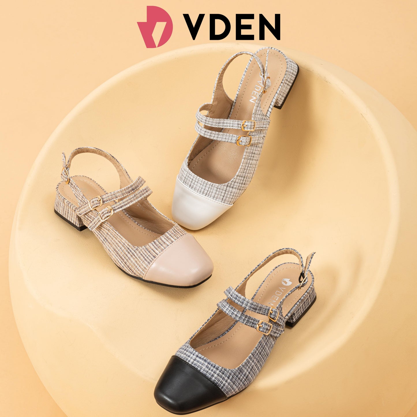 VDEN Women Ankle Strap Low Cuban Heel Sandals Elegant Closed Toe 1.1INCH/3CM 2335-45 Walking Shoes Footwear Summer Comfort Round Toe Korean Mary Jane Color Matching Sandals Slingback Sole Thick Heels Shoes