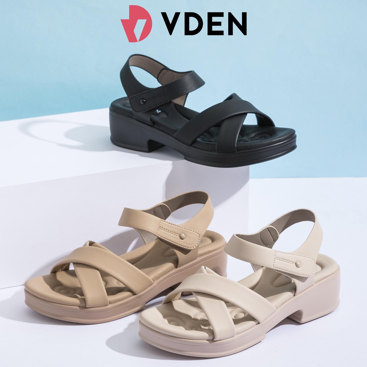 VDEN Fashion Wedge-heeled Sandals for Women 4CM/1.5INCH Open Toe Soft Sole Sandals French Elegant Platform Shoes 80789-61 Thick Sole Heightening Sandals