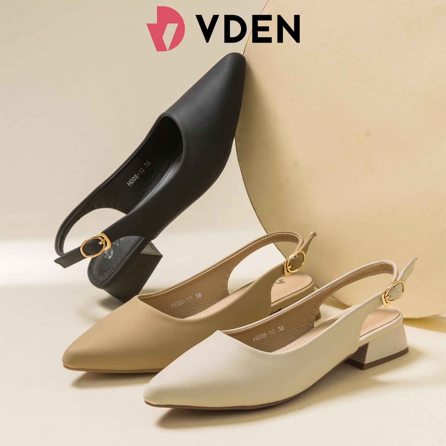VDEN Women Comfortable Slingback Pointed Toe Women Flats with Strap Buckle H008-13 1.1INCH/3CM Square Toe Slingback Low Heel Pumps Comfort Square Toe Slingback Low Heel Work Shoes Square Toe Pumps ā Casual & Work Style Minimalist Low Heel Dress Shoes