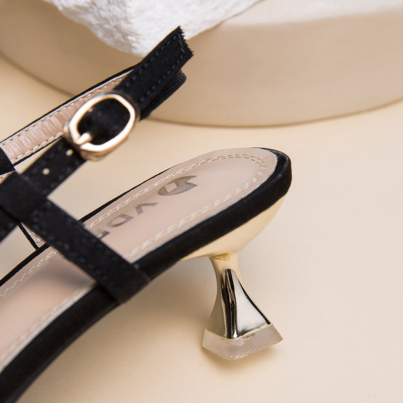 VDEN Pointed Stiletto Heels Mid Heel (2INCH) A098-46 New Korea Women Shoes Bow Shoe Buckle A098-46