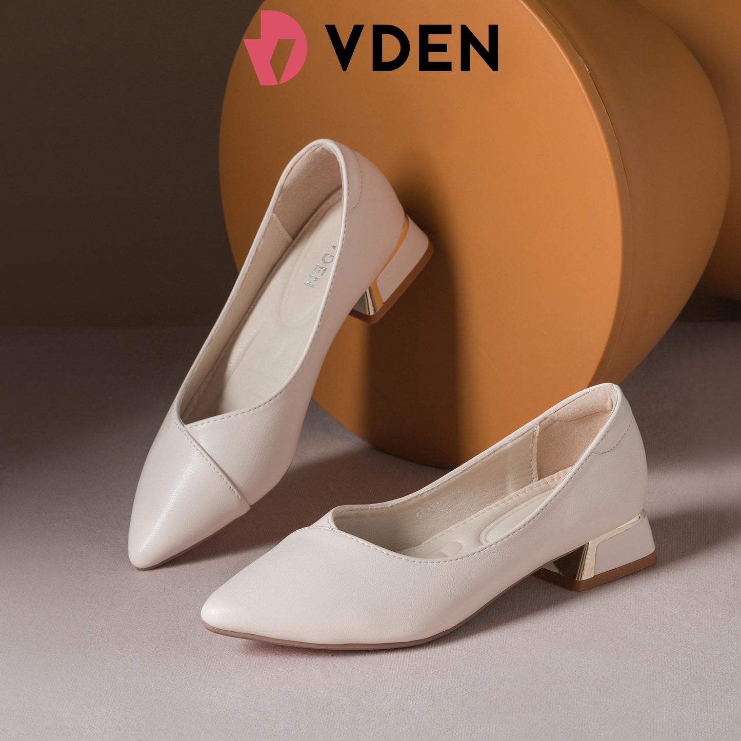 VDEN Ladies White Block Heel Pointed Shoes (True to size) (1.2 inch/3cm Heels) 893-M1 Simple High-end Commuter Shoes And Student Shoes