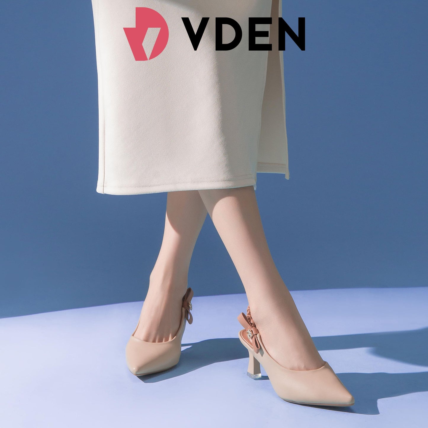VDEN Pointed Stileto Mid Heel 003-3 Simple Solid Color Pointed Toe Low Heel Slingback Shoes