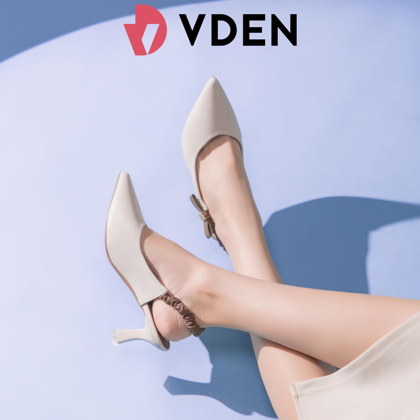 VDEN Pointed Stileto Mid Heel 003-3 Simple Solid Color Pointed Toe Low Heel Slingback Shoes