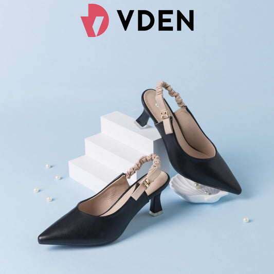 VDEN Pointed Stileto Mid Heel 003-3 Simple Solid Color Pointed Toe Low Heel Slingback Shoes