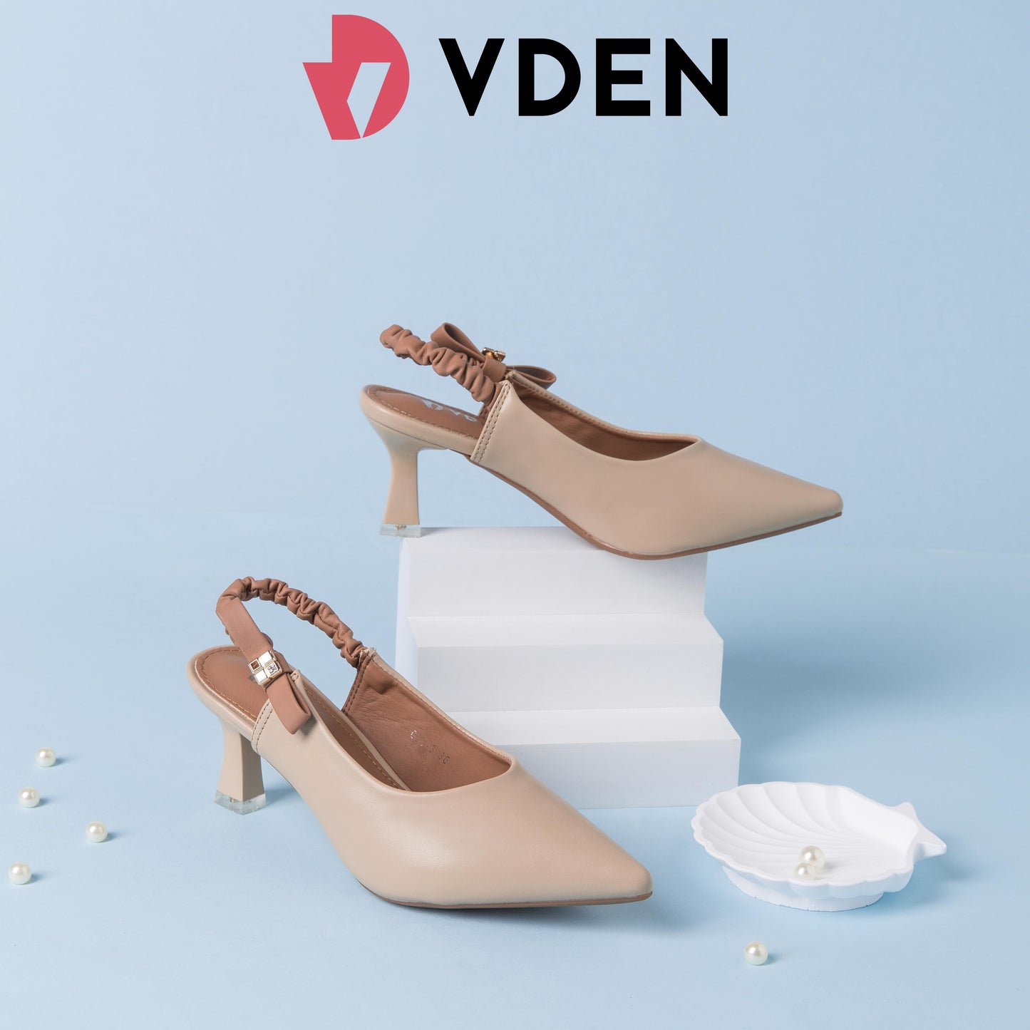 VDEN Pointed Stileto Mid Heel 003-3 Simple Solid Color Pointed Toe Low Heel Slingback Shoes