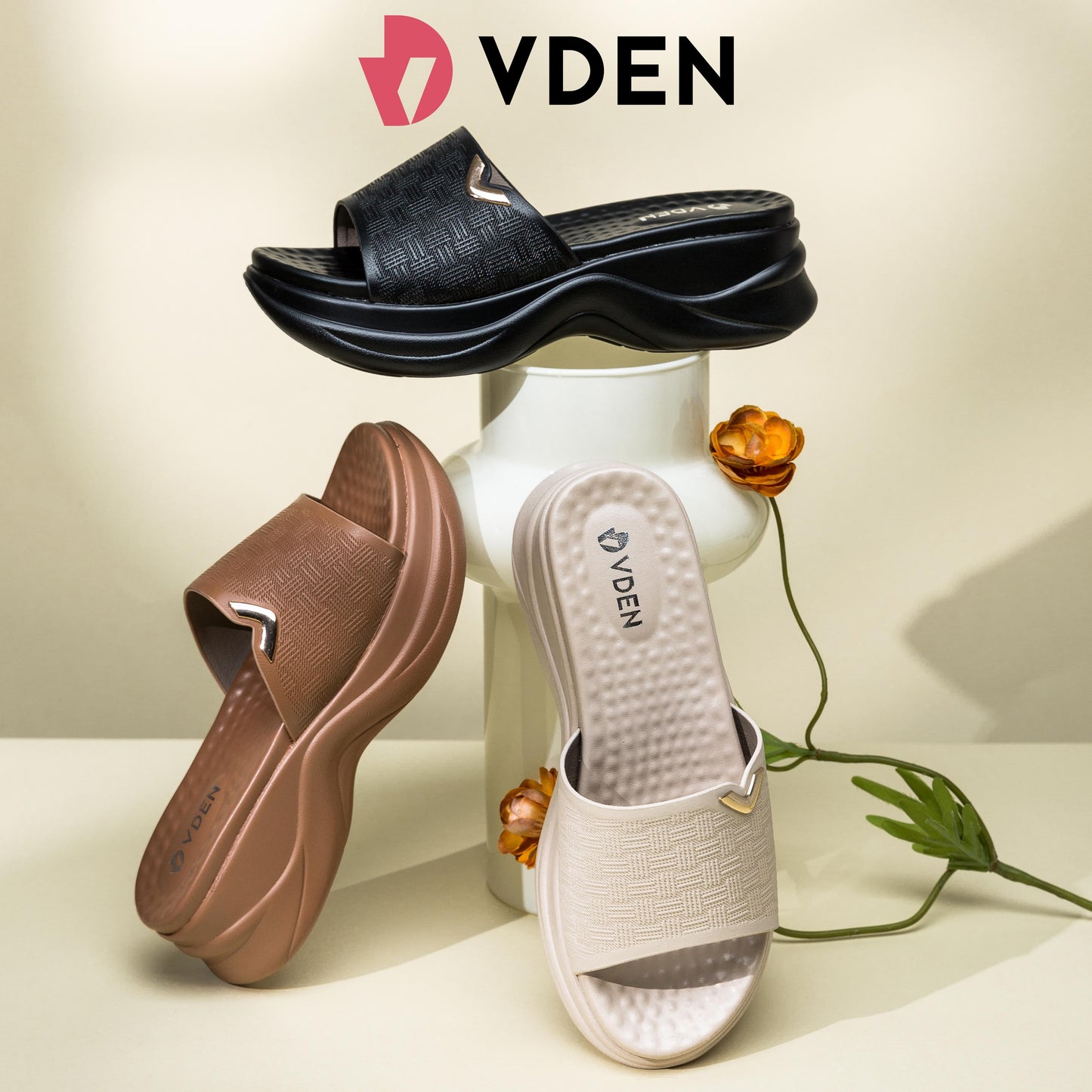 VDEN Fashionable Slip-On Open-Toe Wedges For Women 2INCH/5CM 1658-12 Women's Platform Sandals Walking Shoes Height Increasing Sandals Massage Insoles Classy Footwear Elegant Comfort Heels