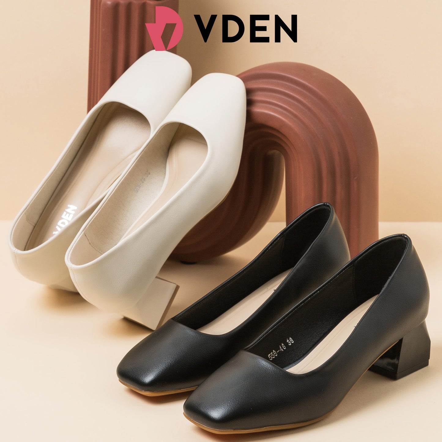 VDEN Slip-on Square Toe Mid Heel Dress Pumps Shoes For Women 1.7INCH/4.4CM 558-46 Simple Student Black Heel Shoes Office Thick Heel Women's Shoes