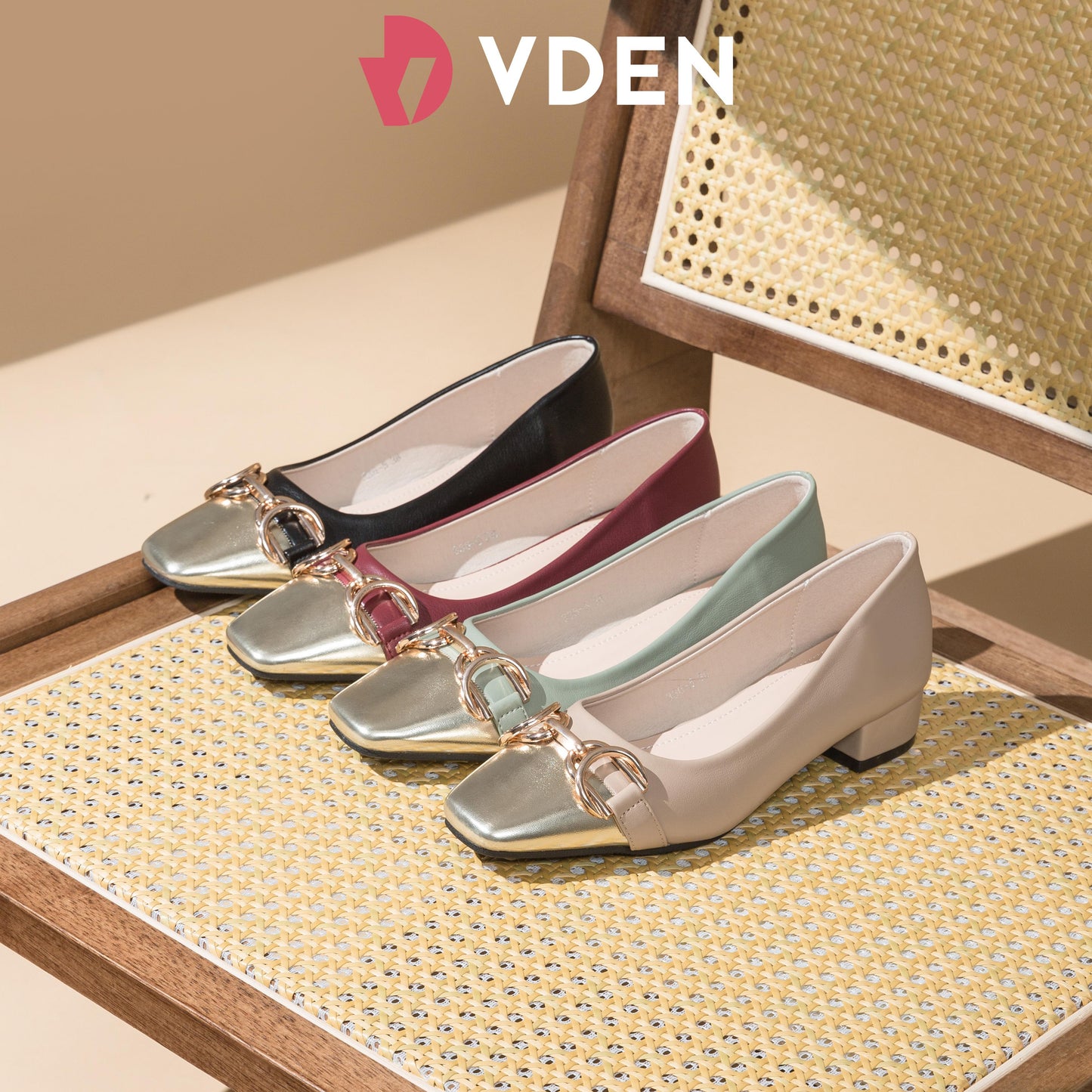 VDEN Women Shoes Spring Ladies Chunky low heel pumps 1.3INCH/3.3CM 336-5 Square Toe Color Blocked Thick Heel Shoes Old Money Style Professional Style Women's Shoes