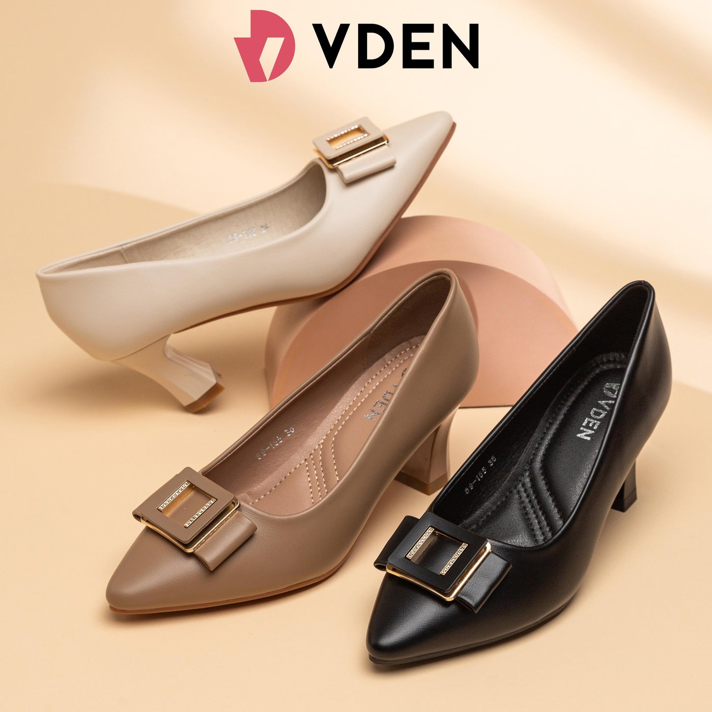 VDEN Pointed Buckle Mid heel Shoes For Women 6.3CM/2.5INCH 89-165 French Office Simple Style Pointed Toe Heels