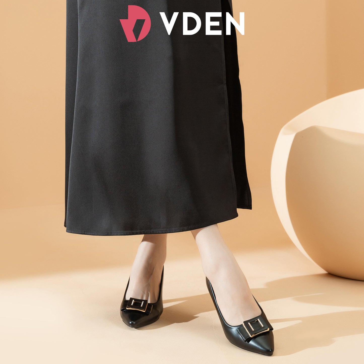 VDEN Pointed Buckle Mid heel Shoes For Women 6.3CM/2.5INCH 89-165 French Office Simple Style Pointed Toe Heels