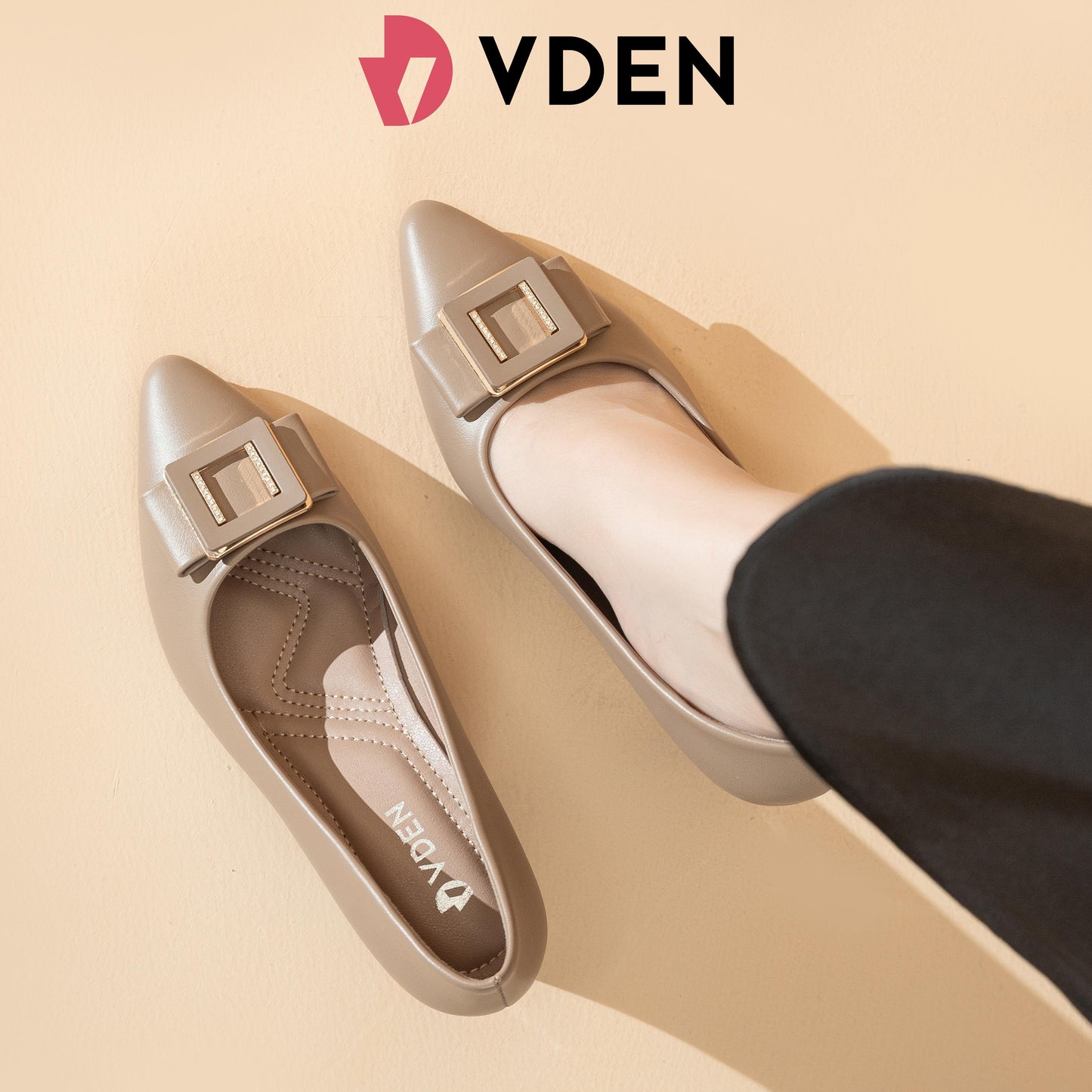 VDEN Pointed Buckle Mid heel Shoes For Women 6.3CM/2.5INCH 89-165 French Office Simple Style Pointed Toe Heels