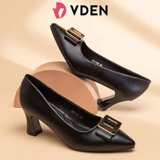 VDEN Pointed Buckle Mid heel Shoes For Women 6.3CM/2.5INCH 89-165 French Office Simple Style Pointed Toe Heels