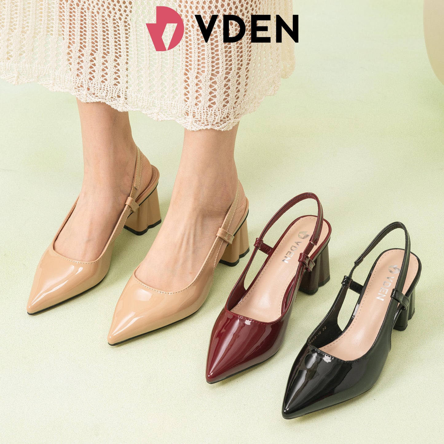 VDEN Women Slingback Block Heels Patent Leather Pointed Toe Mary Jane Pumps Office Work Shoes Kasut Wanita Ready Stock 2.5INCH/6.3CM (Foot Width Add 1 Size) B668-15 Women's Patent Leather Pointed Toe Single Strap Chunky Heels For Women