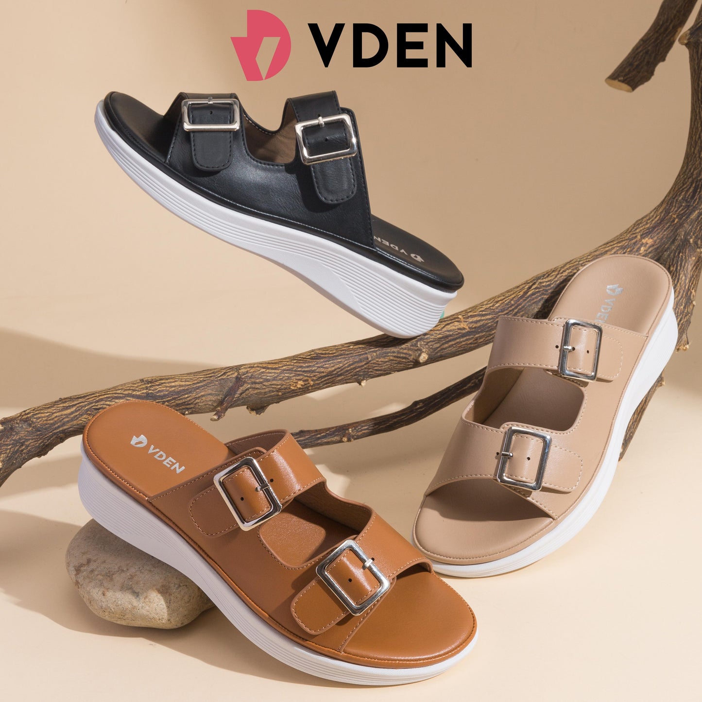 VDEN Buckle Casual Women's Slide Sandals 1.5INCH/3.7CM 9879-1 Open Toe Thick Sole Versatile Casual Sandals For Women Comfy Summer