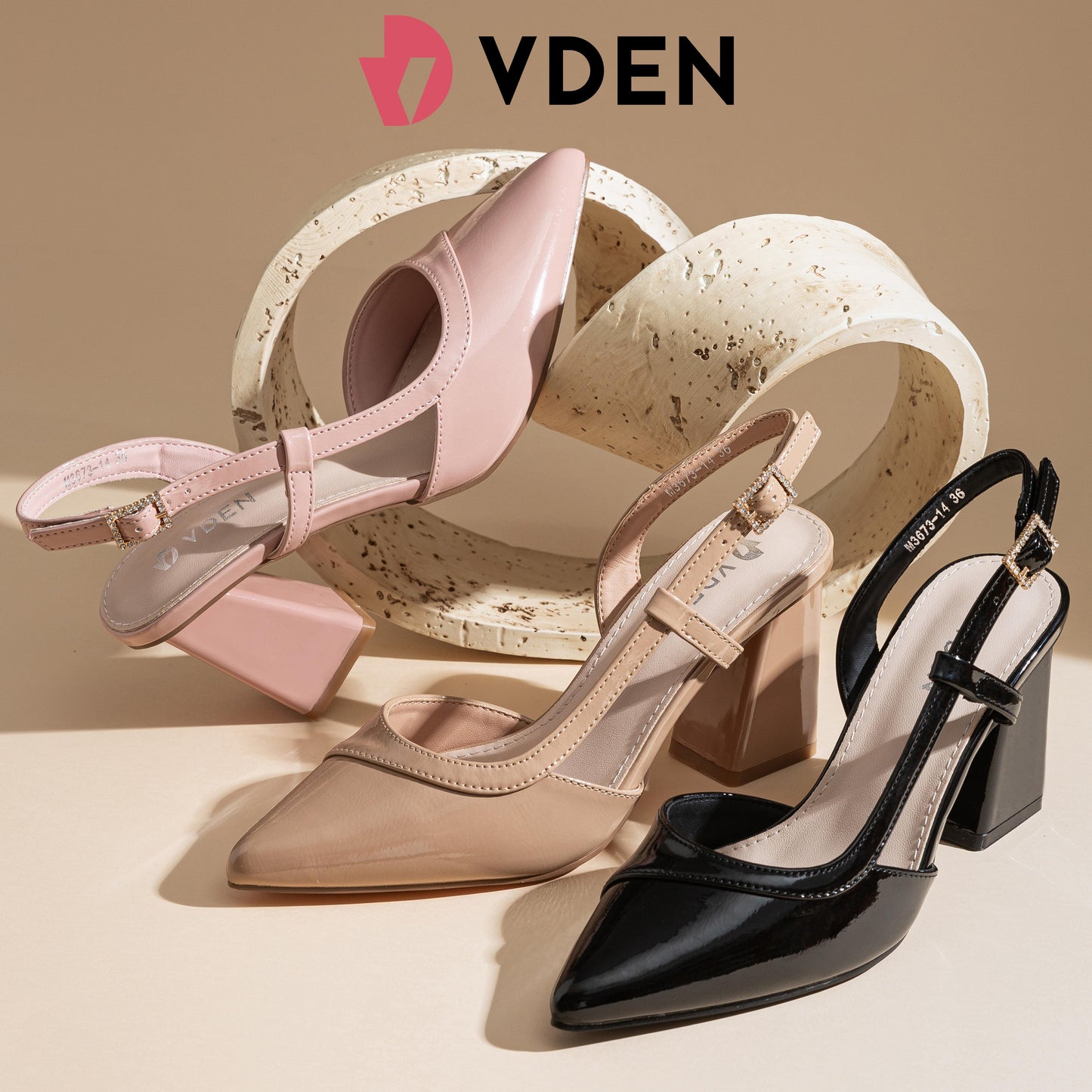 VDEN Closed Pointed Toe Chunky Heels Slingback Pumps Block Dress Shoes Women 2.9INCH/7.3CM M3673-14 Elegant Classy Footwear Girl Solid Color Patent Leather Pointed Toe Thick Heel Shoes Summer Slingback Shoes All-match Thick Heel Sandals