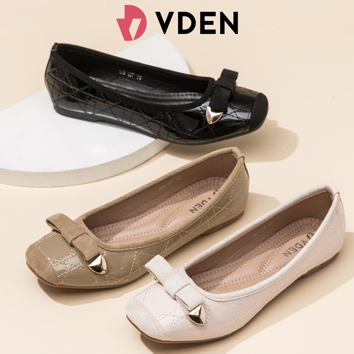 VDEN Soft Bowknot Flats Ballerina Ballets Square Toe Solid Comfortable Moccasins Causal Flat Shoes 0.4INCH/1CM 128-107 Square Toe Patent Leather Flat Shoes Korean Style Simple Design Simple Slip-on Shoes For Women