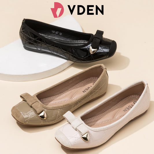 VDEN Soft Bowknot Flats Ballerina Ballets Square Toe Solid Comfortable Moccasins Causal Flat Shoes 0.4INCH/1CM 128-107 Square Toe Patent Leather Flat Shoes Korean Style Simple Design Simple Slip-on Shoes For Women