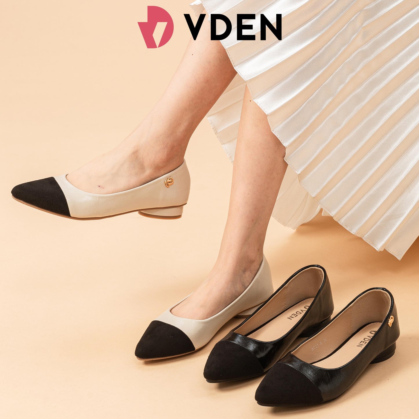 VDEN Minimalist Pointed Toe Color Block Flats 0.7INCH/1.9CM A021-8 Retro Two-Tone Low Heel Pumps Fashionable Women's Pointed Toe Flat Shoes Fashionable Women's Pointed Toe Flat Shoes Fashionable Women's Pointed Toe Flat Shoes