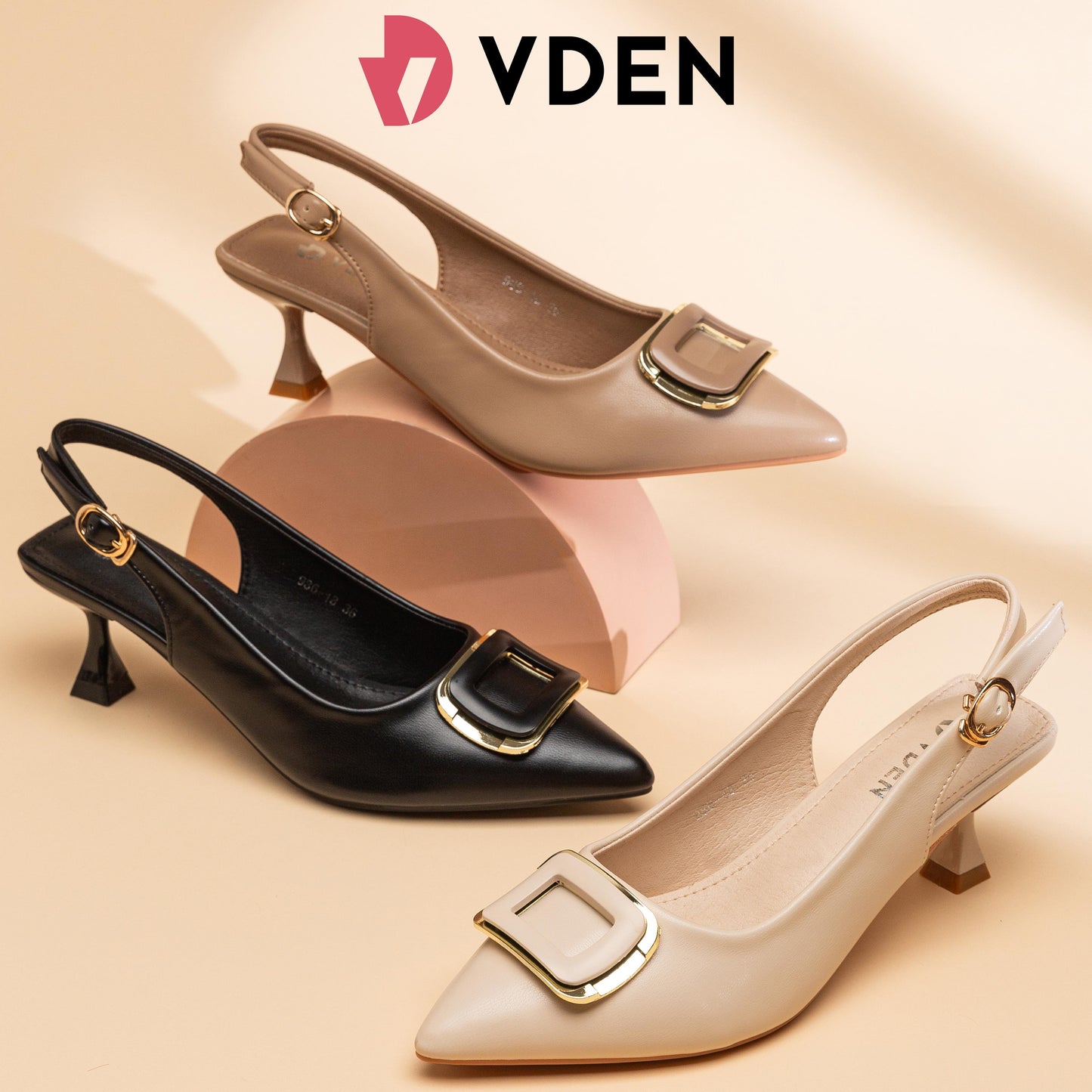 VDEN Pointed Mid Heel Sling back for Women 6CM/2.5INCH French Style Heels 986-18 Commuting Simple Style Office Heels