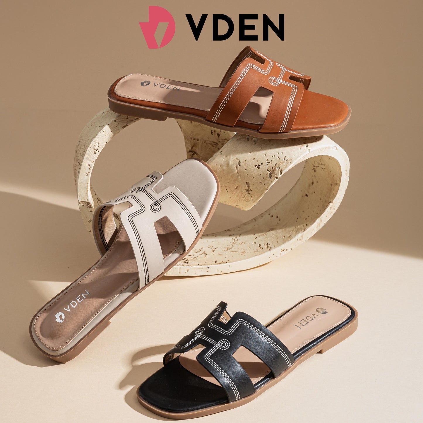VDEN Fashion Spring and Summer Women Slippers Flat Sandals 0.5INCH/1.9CM 002-A13 Casual Flats Slip-on Leather Sandals High-quality Rubber Sole Women Sandals Footwear Walking Shoes