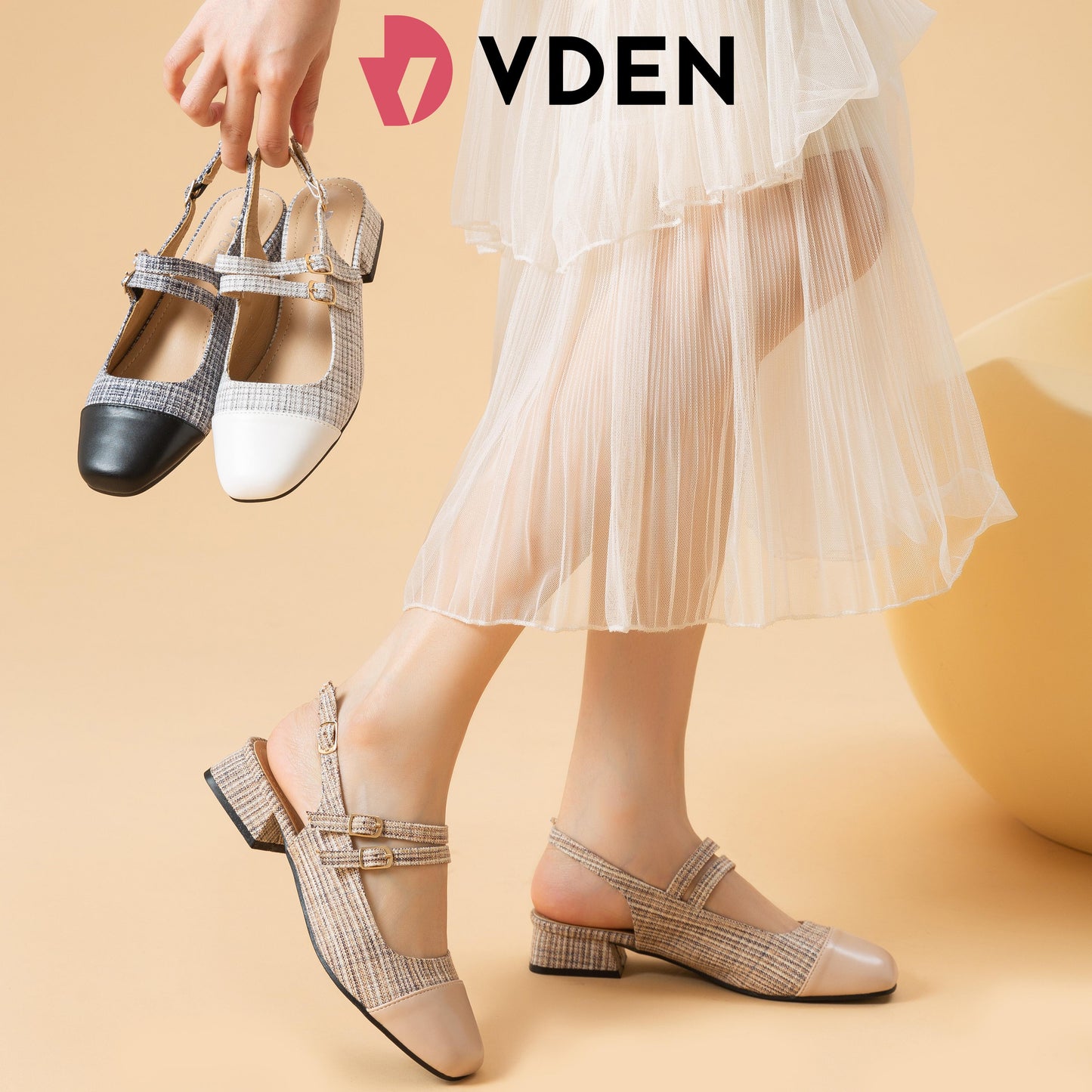 VDEN Women Ankle Strap Low Cuban Heel  Sandals Elegant Closed Toe 1.1INCH/3CM 2335-45 Walking Shoes Footwear Summer Comfort Round Toe Korean Mary Jane Color Matching Sandals Slingback Sole Thick Heels Shoes