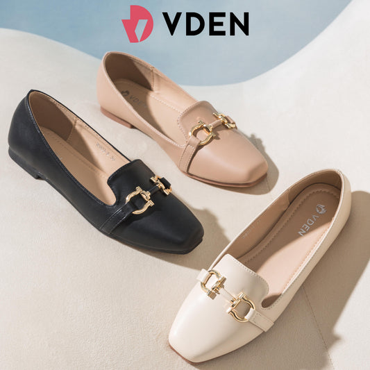 VDEN Women's Loafers Comfortable And Fashionable Chain Flat Shoes For Women 0.4INCH/1CM W903-8 Old Money Style Korean Style Simple Flat Loafers Office Slip-on Shoes For Women