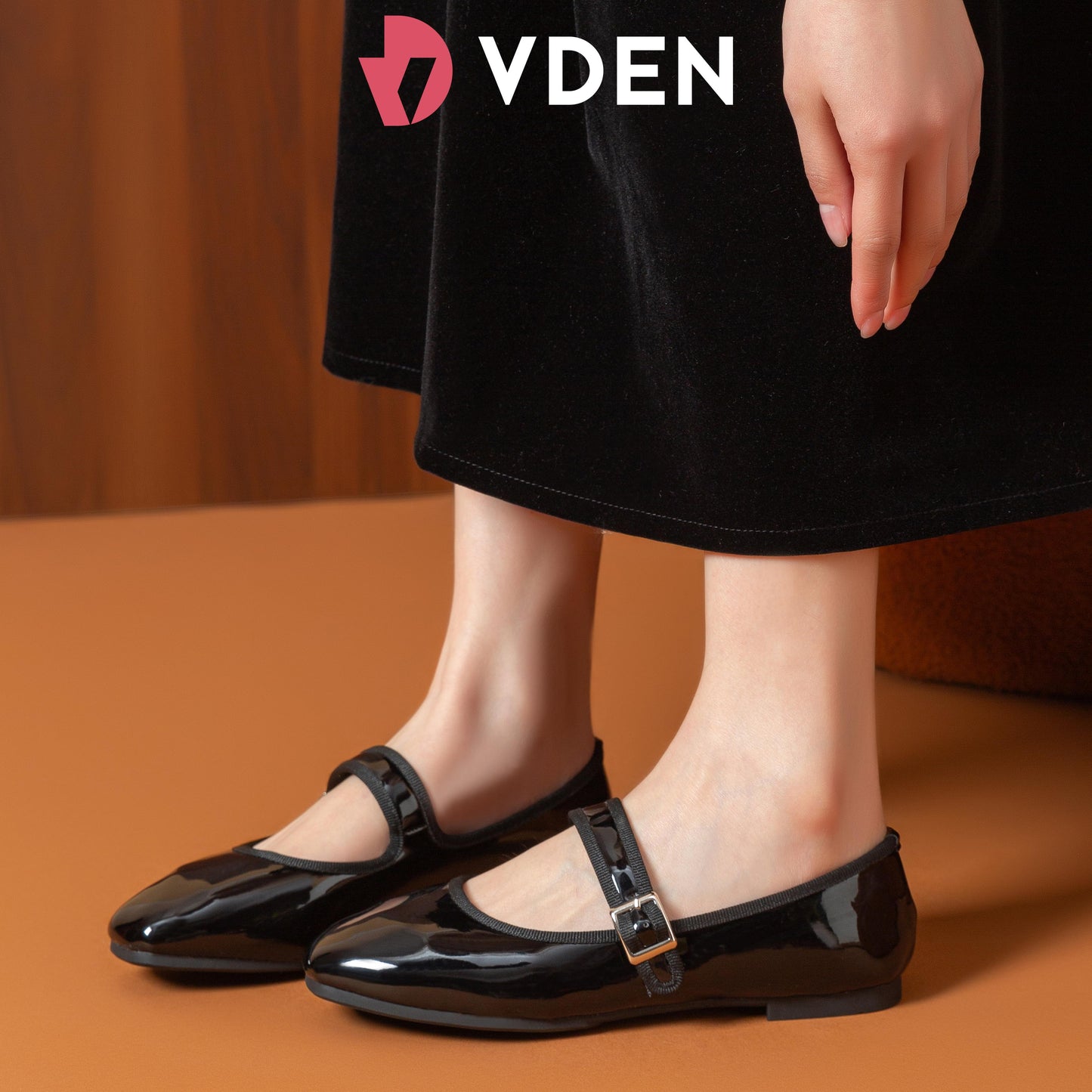 VDEN Women's Slip on Flats Classy Square Toe Solid Classic Mary Jane Ballet Flat  Shoes 0.4INCH/1CM 3368-1 Patent Leather Korean Preppy Mary Jane Flats Women Shoes