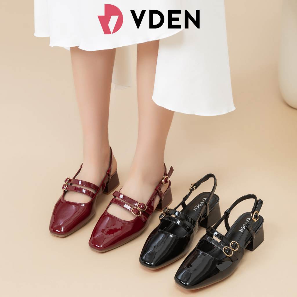 VDEN Slingback heel For Women With glossy Leather Square Toe Mary Jane Shoes 1.5inch/3.9cm heel 78-Z