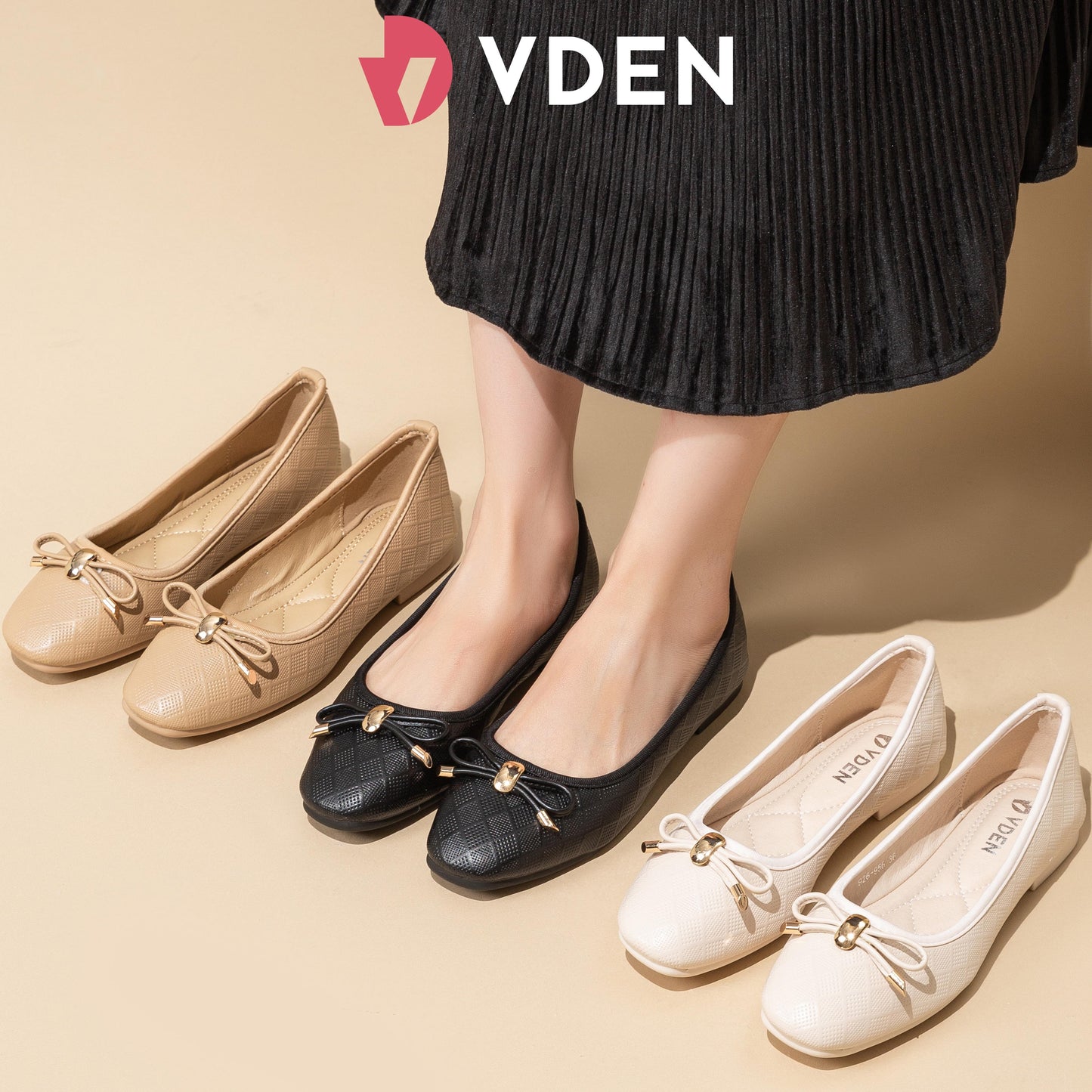 VDEN Round Toe Diamond Pattern Doll Shoes Slip-on Women's Flat Shoes 0.5INCH/1.2CM 926-956 Doll Shoes Ribbon Leather Flat  Shoes For Women Comfort Walking Shoes