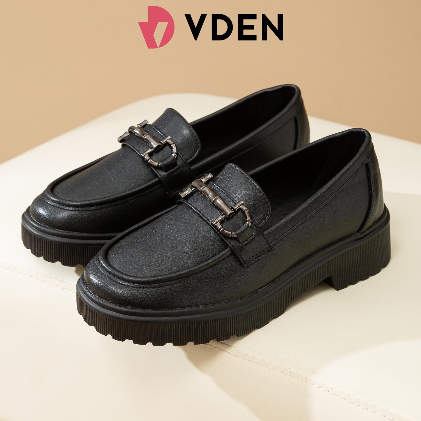 VDEN Women Black Soft-soled Student Leather Shoes Loafers 1.5INCH/4CM 4661-2 Thick Sole Lightweight Slip-on Loafers Comfort
