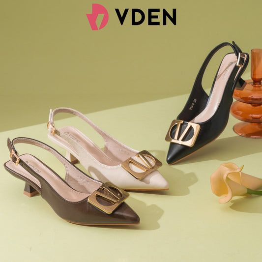 VDEN Slingback Leather Pointe Toe Pump Shoes 2INCH/5CM 219-9 Kitten Heel Sandals Retro Simple Style Office Heels Elegant Women's Versatile Heels Classy