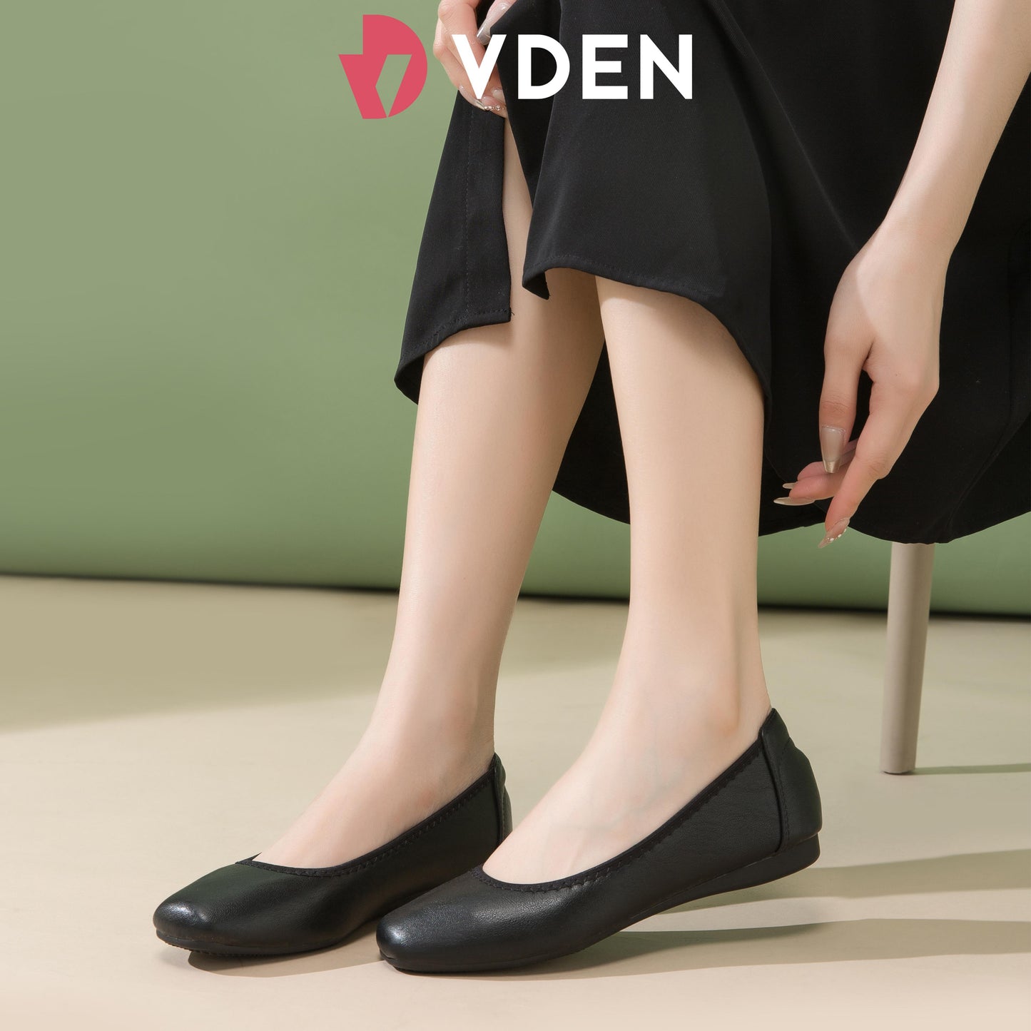 VDEN Black Leather Flat Shoes Pure Black Student Shoes Fashion Office Wedge Shoes For Women (true to size) (989-1 : 3.5 cm)(288-2 : 1.5 cm)