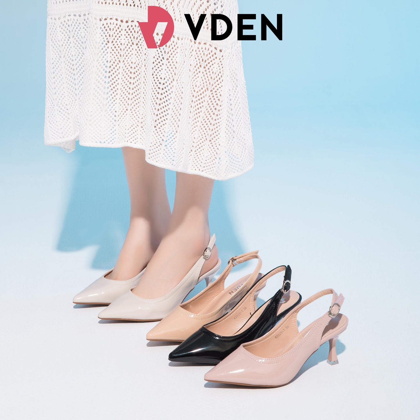 VDEN Glossy slingback  Heels Pumps (Add 1 size) 2.7INCH/7CM B2025-3 Simple Pointed Toe Heels Nude Fairy Style