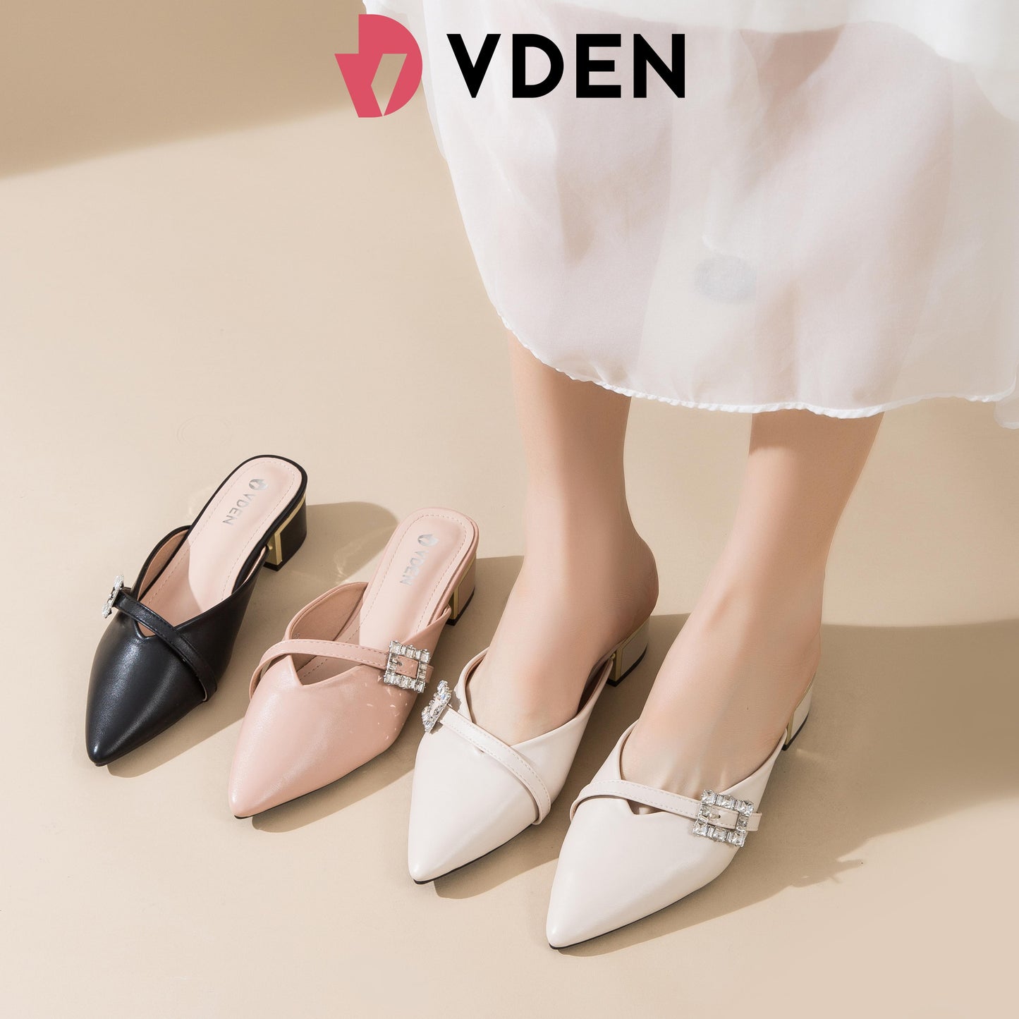VDEN Classy Pointed half Shoes For Women 1.5INCH/4CM 1167 Comfortable And Versatile Mules With Pointed Toes And Slight Heel