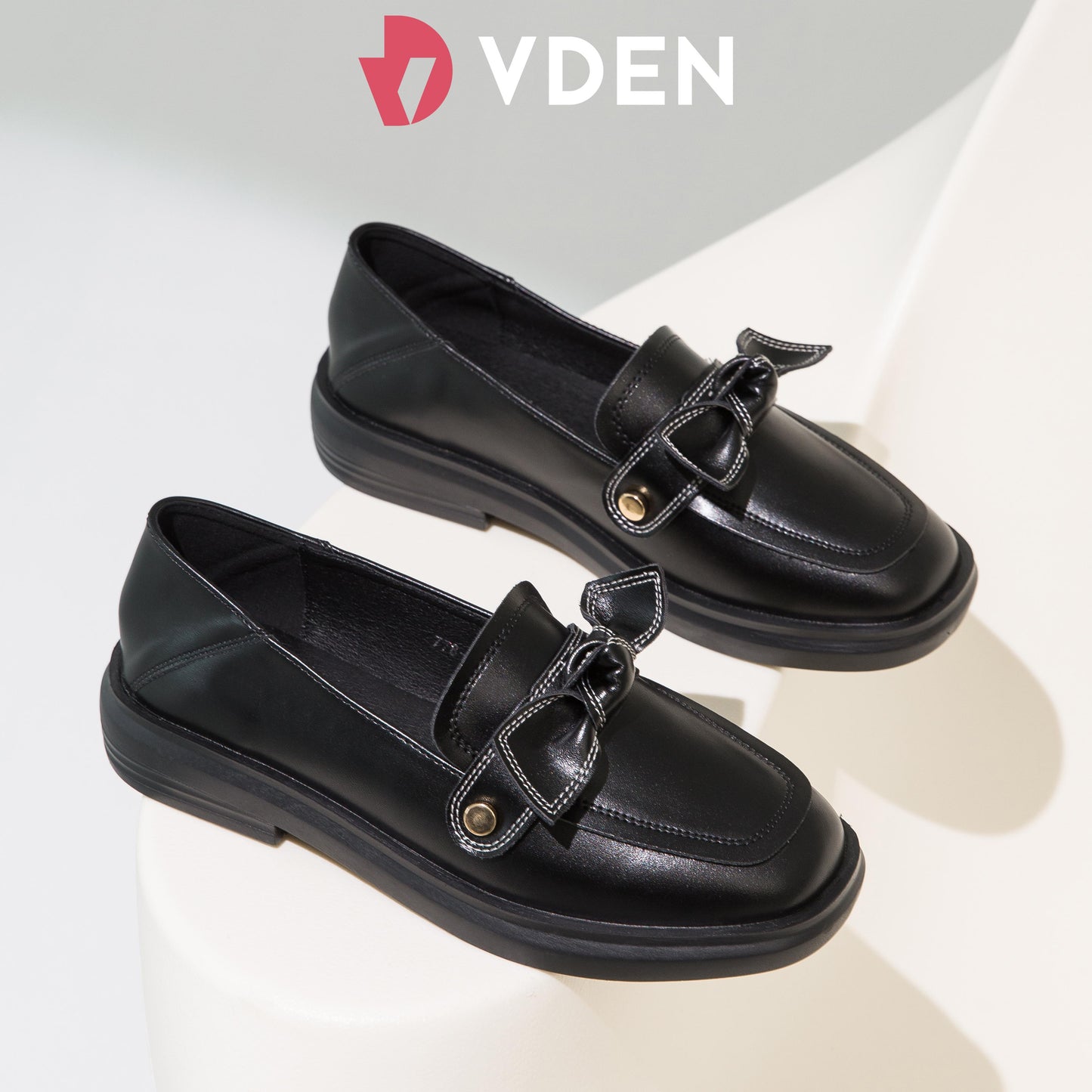 VDEN Fiber Leather shoes for Women 1INCH/2.5CM 778-1 Slip-on Black Leather Shoes Korean Style College Style Black Shoes For Students