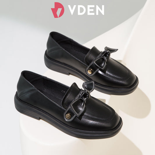 VDEN Fiber Leather shoes for Women 1INCH/2.5CM 778-1 Slip-on Black Leather Shoes Korean Style College Style Black Shoes For Students
