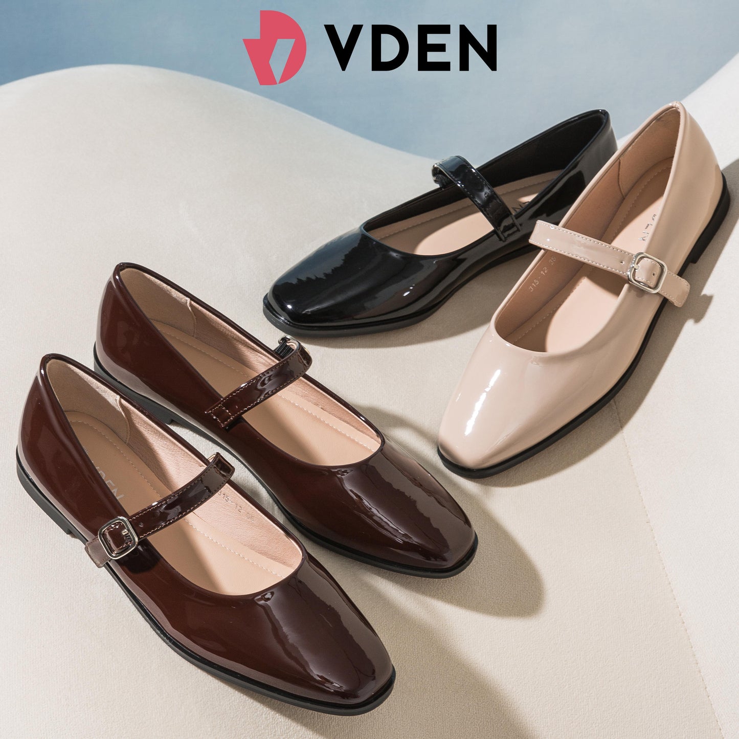 VDEN Patent Square Toe Mary Janes Shoes For Women 0.5INCH/1.4CM 315-12 Korean Style Slip-on Elastic Flat Shoes Solid Color Simple Student Shoes