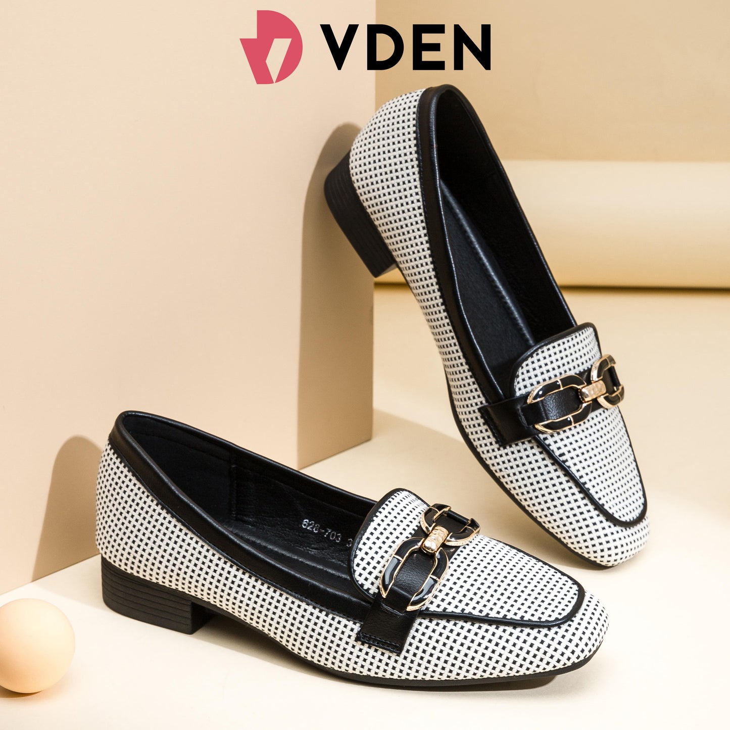 VDEN Slip-On Loafers Dress Shoes Black With Dots Design 1INCH/2.5CM 628-703