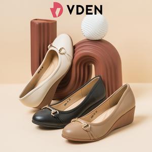 VDEN Nude Mid Heels Wedge Cap Toe Slip On Shoe for Women 2INCH/5CM 868-76 Wedge Round Toe Shoes Comfortable Work Shoes Office Shoes For Women