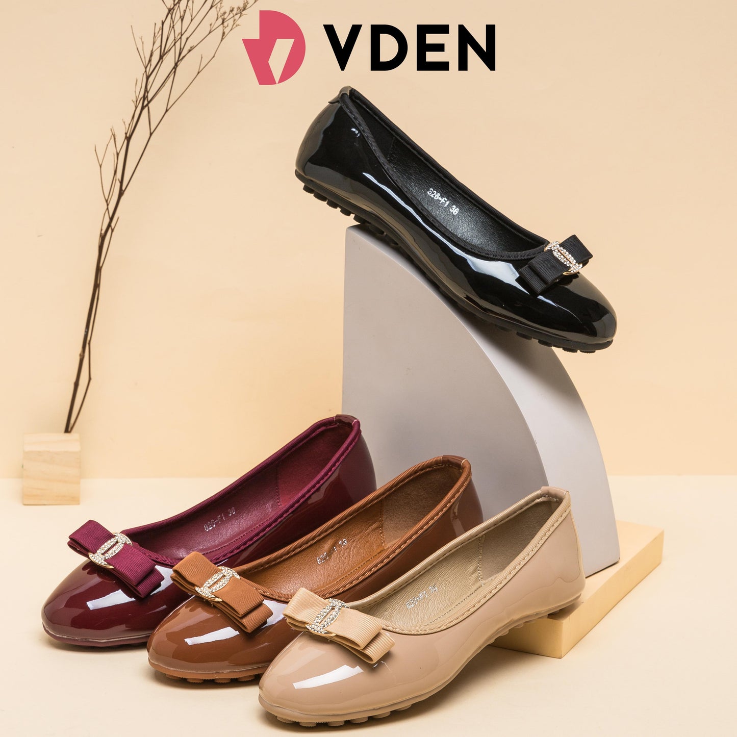 VDEN Fashionable Glossy Flat Doll Shoes for Women 0.5INCH/1.2CM 826-F1 Massage Sole Slip-on Women's Shoes Soft Non-slip Round Toe Flats Comfort