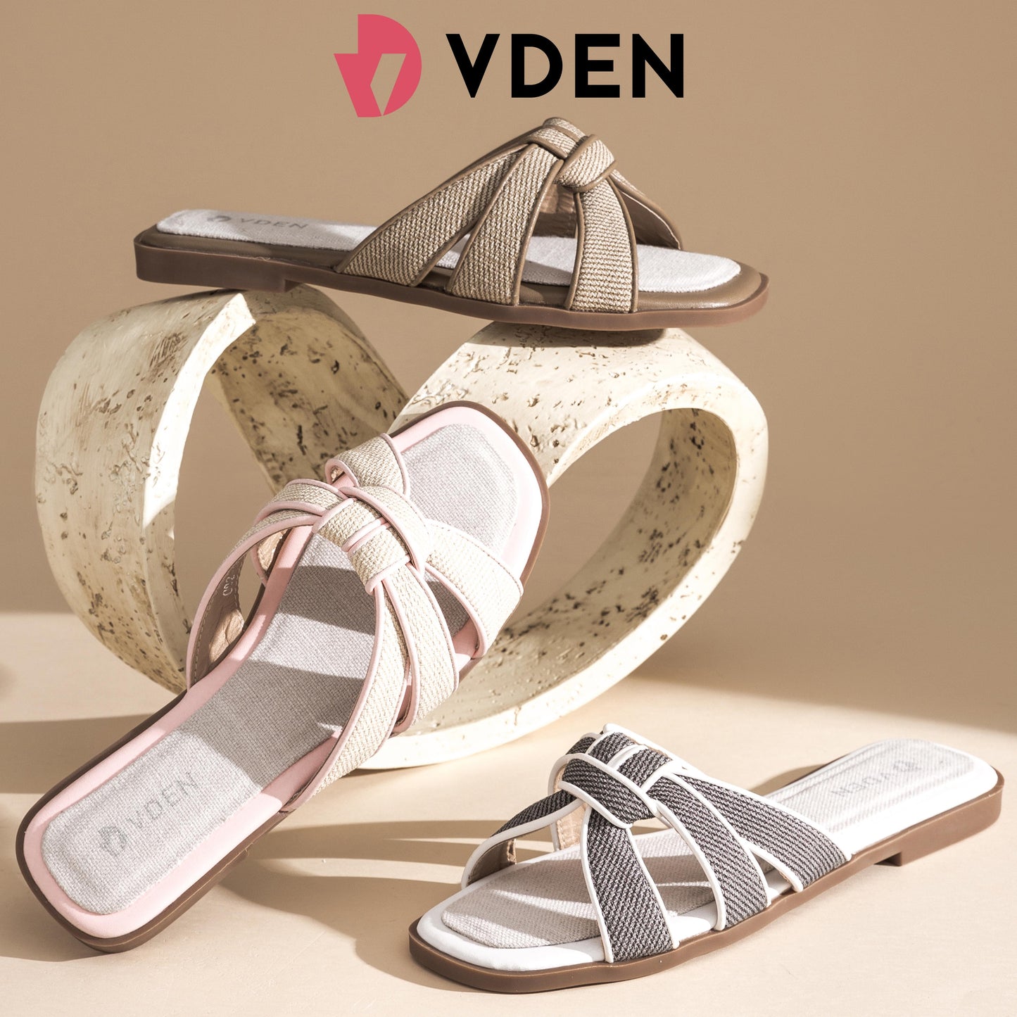 VDEN Casual Open Toe Non Slip Flat Breathable Sandals 0.5INCH1.4CM 002-A16 Color Block Braided Sandals Old money Style Open Toe Slippers Thick Latex Insole Women Summer Comfort Walking Shoes Footwear