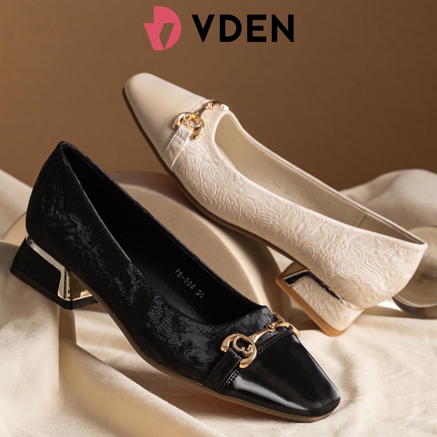 VDEN Leather Buckle Mid Heel Shoes for Women 2.6CM/1INCH Old Money Style Commuting Shoes For Women 78-304 Low Heel Fashionable Square Toe Versatile Thick Heel Shoes