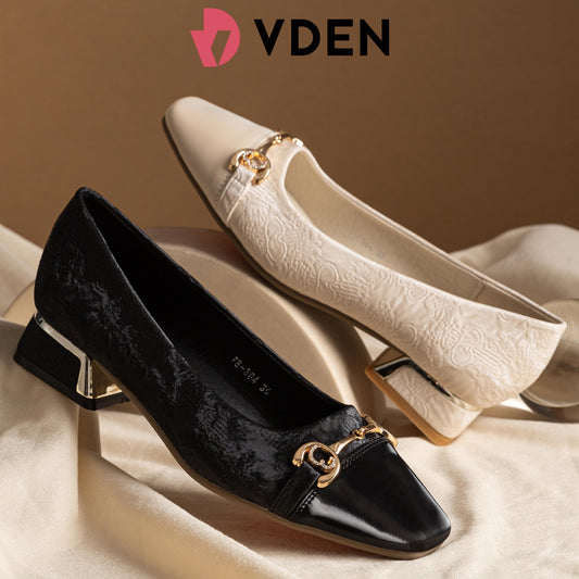 VDEN Leather Buckle Mid Heel Shoes for Women 2.6CM/1INCH 78-304